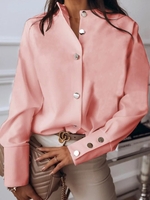 Modetalente Langarm 1 Schwarz Rosa Weiß Damen Langarm-Blusen Lässig Polyester Stehkragen Unifarben Langarm-Blusen