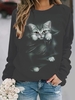 Modetalente Langarm 1 Weiß Damen Kapuzenpullover Baumwollgemisch Rundhals Lässig Tier Kapuzenpullover