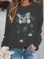 Modetalente Langarm 1 Weiß Damen Kapuzenpullover Baumwollgemisch Rundhals Lässig Tier Kapuzenpullover