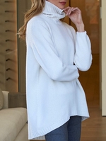 Modetalente Langarm 1 Weiß Khaki Rot Grau Kamelhaarfarbe Schwarz Damen Pullover Baumwollmischung Rollkragen Lässig Elegant Unifarben Pullover