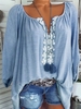 Modetalente Langarm 1 Weißgrau Blau Fuchsie Schwarz Himmelblau Damen Langarm-Blusen Baumwollgemisch Lässig V-Ausschnitt Unifarben Langarm-Blusen