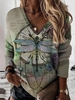 Modetalente Langarm 1 Wie die Abbildung zeigt Damen Kapuzenpullover V-Ausschnitt Baumwolle Pastoral Libelle Kapuzenpullover