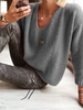 Modetalente Langarm Casual Einfarbiger Pullover mit V-Ausschnitt