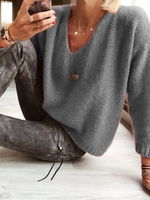 Modetalente Langarm Casual Einfarbiger Pullover mit V-Ausschnitt