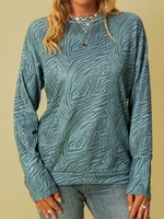 Modetalente Langarm Grün Graublau Damen Langarmshirts Lässig Rollkragen Baumwolle Zebra Langarmshirts