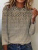 Modetalente Langarm Khaki Damen Blusen & Shirts Lässig Rundhals Jersey Abstrakt Blusen & Shirts