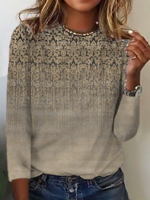 Modetalente Langarm Khaki Damen Blusen & Shirts Lässig Rundhals Jersey Abstrakt Blusen & Shirts