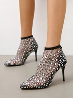 Unifarben Herbst Party Höhe zunehmend Ausgehöhlt Blockabsatz Spitz Slip On Kleid Stiefel Fashion Stiefelette für Damen