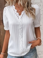 Unifarben Sommer Elegant Jacquard Leicht Täglich Weit Kurzarm H-Linie Shirts für Damen