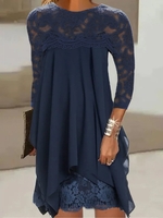 Unifarben Sommer Party Spitze Weit Kurz H-Linie Tunika Nein Kleider für Damen