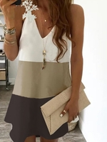 Urlaub Gestreift Locker Polyesterfaser Kurze Kleider