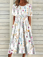 Urlaub Polyesterfaser Rundhals Weit Midikleider