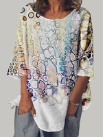 Urlaub Sommer Halbarm Normal Leicht Halbarm Weit Baumwollmischung T-Shirt für Damen