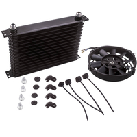 15Row AN10 12V Für Universal Aluminium Schwarz Motorölkühler + 7 Zoll Lüfter