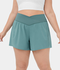 Halara - Breezeful™ Schnell trocknende Crossover 2-in-1-Flowy-Yoga-Shorts in Großgröße mit hoher Taille und Seitentasche 11, 4 cm - Mineral Blue - 1X