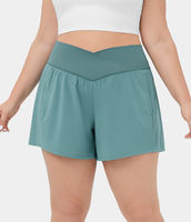 Halara - Breezeful™ Schnell trocknende Crossover 2-in-1-Flowy-Yoga-Shorts in Großgröße mit hoher Taille und Seitentasche 11, 4 cm - Mineral Blue - 3X