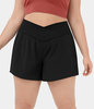 Halara - Breezeful™ Schnell trocknende Crossover 2-in-1-Flowy-Yoga-Shorts in Großgröße mit hoher Taille und Seitentasche 11, 4 cm - Schwarz - 2X