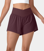 Halara - Breezeful™ Schnell trocknende Crossover 2-in-1-Yoga-Shorts mit hoher Taille und Seitentaschen 10, 2 cm - Deep Crimson - L