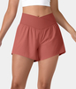 Halara - Breezeful™ Schnell trocknende Crossover 2-in-1-Yoga-Shorts mit hoher Taille und Seitentaschen 10, 2 cm - Flame Red - XL