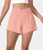 Halara - Breezeful™ Schnell trocknende Crossover 2-in-1-Yoga-Shorts mit hoher Taille und Seitentaschen 10, 2 cm - Peach Melba - XL