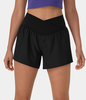Halara - Breezeful™ Schnell trocknende Crossover 2-in-1-Yoga-Shorts mit hoher Taille und Seitentaschen 10, 2 cm - Schwarz - XS