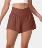 Halara - Breezeful™ Schnell trocknende Crossover 2-in-1-Yoga-Shorts mit hoher Taille und Seitentaschen 10, 2 cm - Sequoia - L