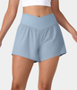 Halara - Breezeful™ Schnell trocknende Crossover 2-in-1-Yoga-Shorts mit hoher Taille und Seitentaschen 10, 2 cm - Thin Ice Blue - M