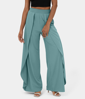 Halara - Breezeful™ Schnell trocknende Flowy Freizeithose mit hoher Taille,  Rüschen,  Seitentaschen und weitem Bein - Mineral Blue - M