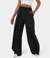 Halara - Breezeful™ Schnell trocknende Flowy Freizeithose mit hoher Taille,  Rüschen,  Seitentaschen und weitem Bein - Schwarz - M