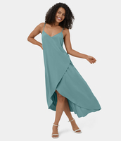Halara - Breezeful™ Schnell trocknendes,  rückenfreies,  asymmetrisches Maxi-Flowy-Freizeitkleid mit verstellbaren Trägern,  V-Ausschnitt,  V-Rücken und Crossover-Saum - Mineral Blue - M