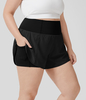 Halara - Breezeful™ Super hoch taillierte,  schnell trocknende 2-in-1-Yoga-Shorts in Großgröße mit Seitentasche und gebogenem Saum 10, 2 cm - Schwarz - 3X