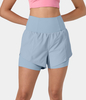 Halara - Breezeful™ Super hoch taillierte,  schnell trocknende 2-in-1-Yoga-Shorts mit Bogensaum und Seitentaschen 8, 9 cm - Angel Falls - XL