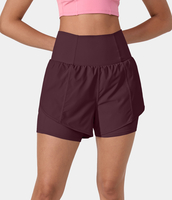 Halara - Breezeful™ Super hoch taillierte,  schnell trocknende 2-in-1-Yoga-Shorts mit Bogensaum und Seitentaschen 8, 9 cm - Beerenrot - L