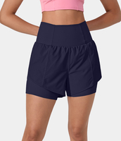 Halara - Breezeful™ Super hoch taillierte,  schnell trocknende 2-in-1-Yoga-Shorts mit Bogensaum und Seitentaschen 8, 9 cm - Peacoat - M