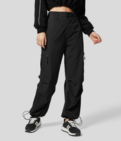 Halara - Cargo-Jogginghose mit hohem Bund,  Knopfreißverschluss,  mehreren Taschen und verstellbarem Kordelzug - Schwarz - L(regular)