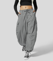 Halara - Cargo-Jogginghose mit mittelhohem Bund,  Kordelzug,  Knopf,  Reißverschluss und mehreren Taschen - Grau - XS