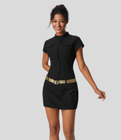 Halara - Cargo-Kleid mit Stehkragen,  Druckknopf und Reißverschluss,  Pattentasche,  ohne Gürtel - Schwarz - S