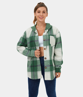 Halara - Casual karierte Fleecejacke mit Kapuze,  Kordelzug,  Knöpfen und Taschen - Dark Green Square - XS