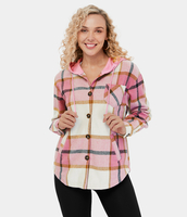 Halara - Casual karierte Fleecejacke mit Kapuze,  Kordelzug,  Knöpfen und Taschen - Pink Square - XS
