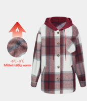 Halara - Casual karierte Fleecejacke mit Kapuze,  Kordelzug,  Knöpfen und Taschen - Wine Red Square - XL