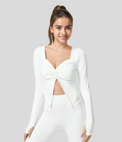 Halara - Cloudful™-Stoff Kurz geschnittenes Yoga-Sportoberteil mit geteiltem Daumenloch - Weiß - XS