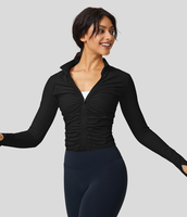 Halara - Cloudful™-Stoff Schlanke Yoga-Jacke mit Stehkragen,  Daumenloch und gerafftem Reißverschluss - Schwarz - S