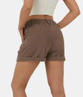 Halara - Cord-Shorts mit mittelhohem Bund,  Knopf,  Reißverschluss und Seitentaschen 5, 1 cm - Cocoa Brown - L