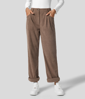 Halara - Cordhose mit hohem Bund,  Knopf,  Reißverschluss und Seitentaschen - Cocoa Brown - XS(regular)