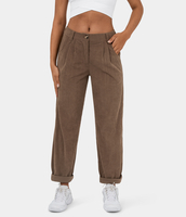 Halara - Cordhose mit mittelhohem Bund,  Reißverschluss und Seitentaschen - 2024Neu - Cocoa Brown - 44