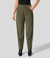 Halara - Cordhose Stoffhose mit mittelhohem elastischem Bund und mehreren Taschen - Icy Bamboo Green - XS(regular)