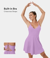 Halara - Crisscross geschnürtes rückenfreies Mini-Flare-Tanzkleid - Orchid Bouquet - XS