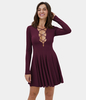 Halara - Crisscross Lace Up Cut Out Flare Mini Freizeitkleid - Dark Crimson - M