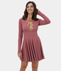 Halara - Crisscross Lace Up Cut Out Flare Mini Freizeitkleid - Light Rose Red - S