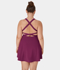 Halara - Crisscross Rückenfreies 2-teiliges Plus Size Barre Ballet Dance Flared Dress-Venus - Magenta Purple - 2X